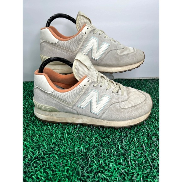 New Balance 574 Suede‎ Mesh Sneakers Beige Cream White Women's 8.5 Classic Retro - Picture 1 of 7